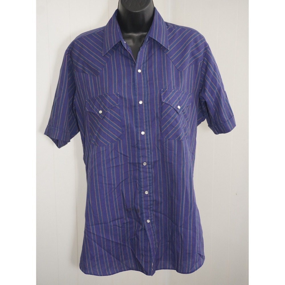 Ely Cattleman Medium Blue Striped Short Sleeve Pearl Snap Western Shirt